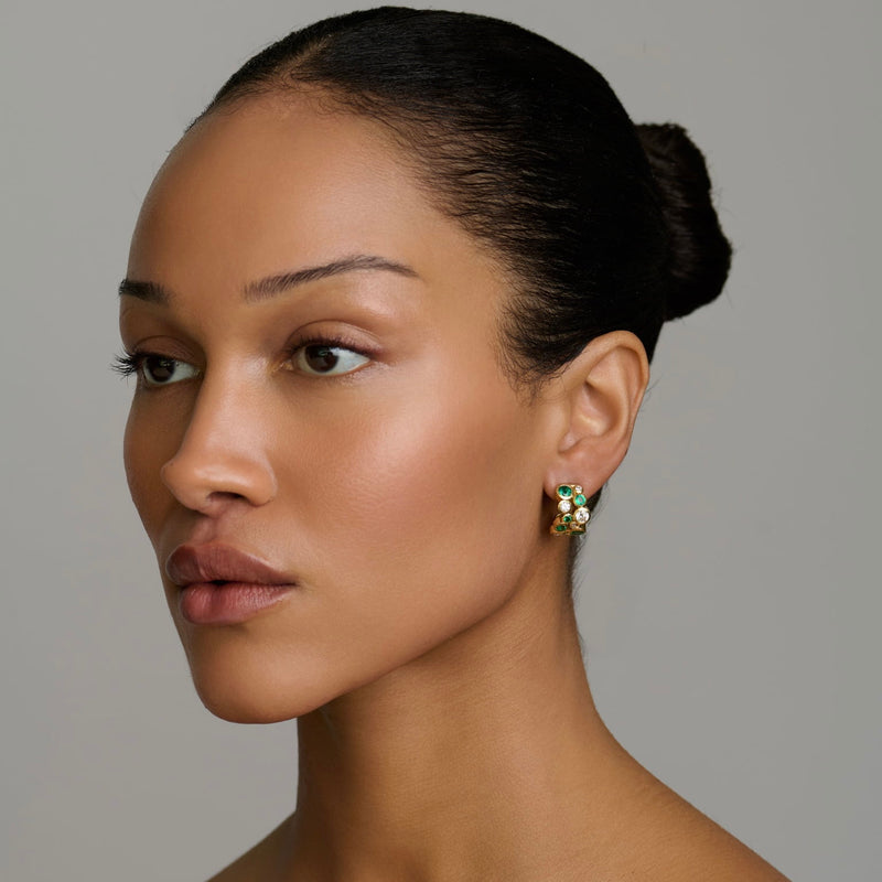 Emerald and Diamond Bubble Earrings by Logan Hollowell Jewelry