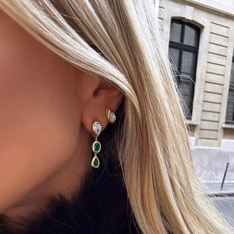 Stuggie Drop Earrings with Emerald and Diamond | Ready to Ship (LAB) by Logan Hollowell Jewelry