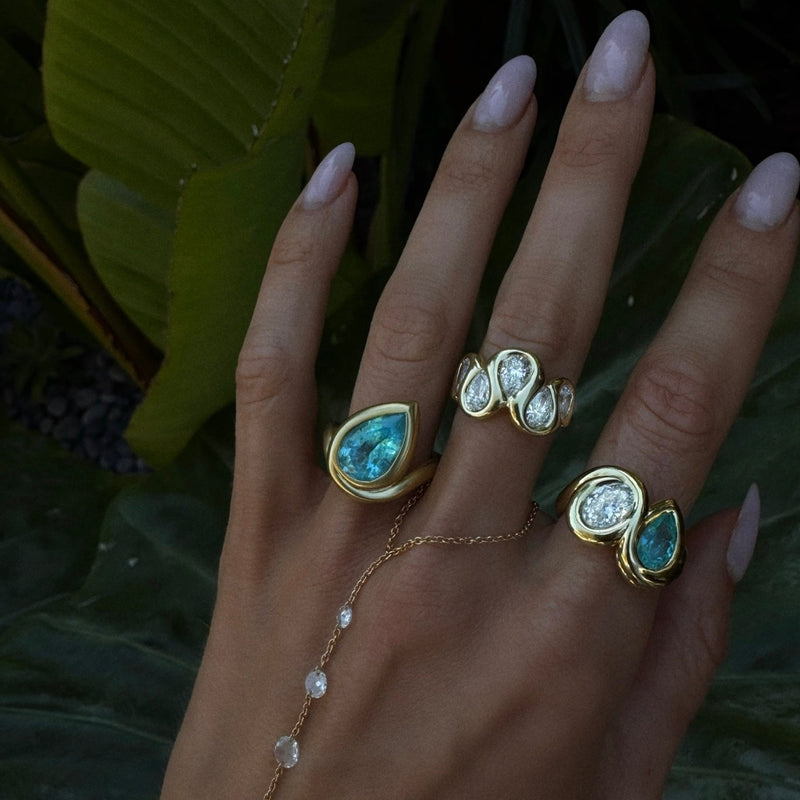 Enigma Paraiba Water Drop Satin Ring by Logan Hollowell Jewelry