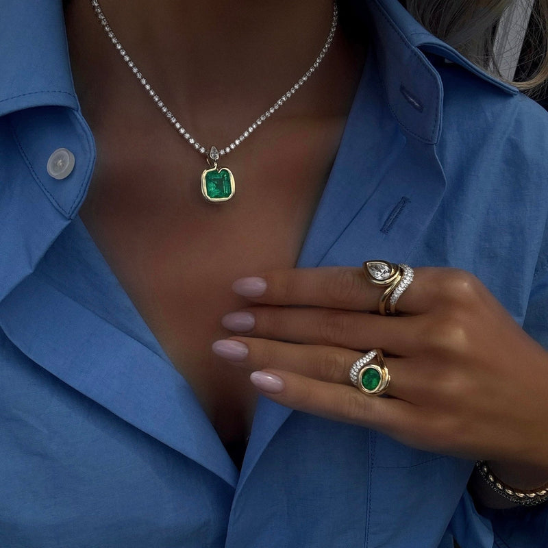Emerald & Diamond Kundalini Pendant by Logan Hollowell Jewelry