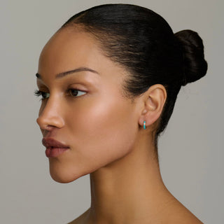 Petite Turquoise Hoops with One Diamond by Logan Hollowell Jewelry