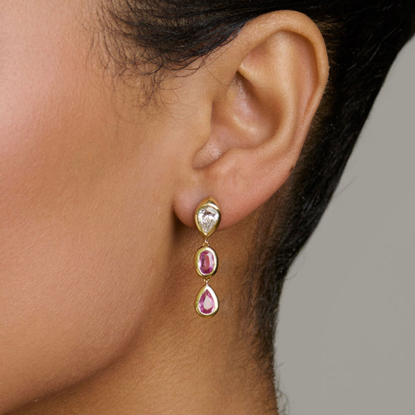 Stuggie Drop Earrings with Pink Sapphire and Diamond