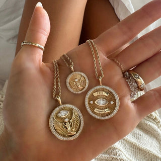 Call On Your Angels Diamond Angel Eye Coin Necklace