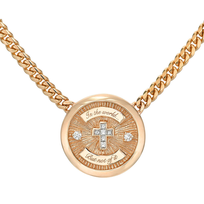 Diamond Cross Coin Necklace Rose Gold 15" by Logan Hollowell Jewelry