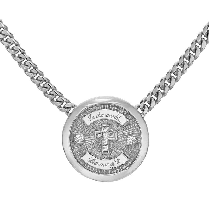 Diamond Cross Coin Necklace White Gold 15" by Logan Hollowell Jewelry
