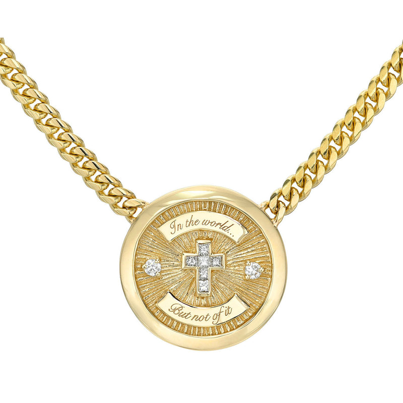 Diamond Cross Coin Necklace Yellow Gold 15" by Logan Hollowell Jewelry