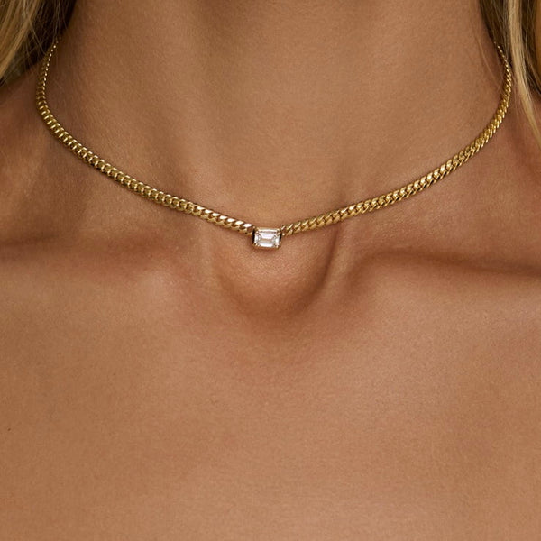 Emerald Cut Diamond Cuban Choker by Logan Hollowell Jewelry