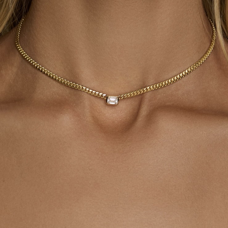 Emerald Cut Diamond Cuban Choker by Logan Hollowell Jewelry
