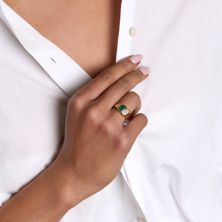 Toi Et Moi River Emerald and Diamond Ring by Logan Hollowell Jewelry