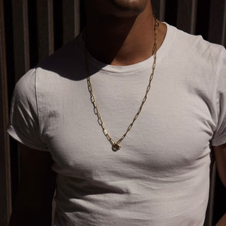 Men's Alchemy Link Charm Necklace with Pavé Diamond Hoop Closure by Logan Hollowell Jewelry