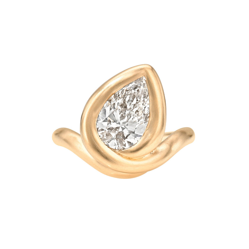 Enigma Water Drop Diamond Satin Ring Rose Gold by Logan Hollowell Jewelry