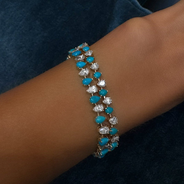 Classic Reverse Diamond & Turquoise Bracelet by Logan Hollowell Jewelry