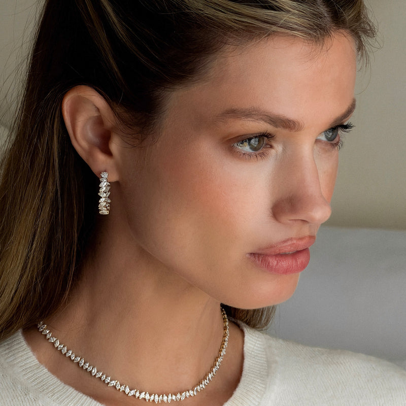 Dancing Marquise All Around Diamond Hoop Earrings by Logan Hollowell Jewelry