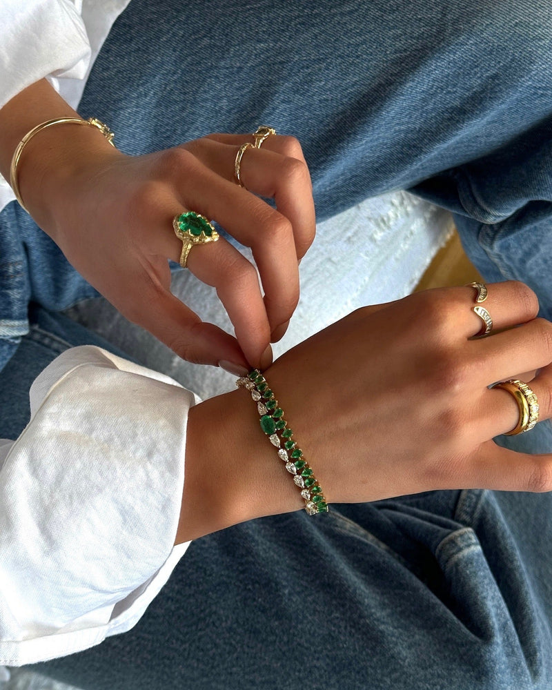 Baby Reverse Water Drop Emerald Tennis Bracelet (14K) by Logan Hollowell Jewelry