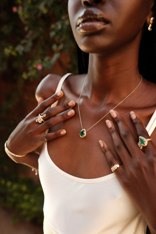 One of a Kind Classic Queen Premium Emerald Water Drop Necklace with Sprinkled Halo | Ready to Ship    by Logan Hollowell Jewelry