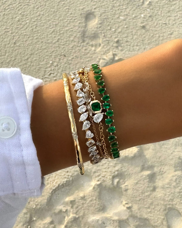 Baby Reverse Water Drop Emerald Tennis Bracelet (14K) by Logan Hollowell Jewelry