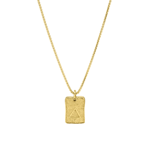 Fire Element Plate Necklace 18" Yellow Gold  by Logan Hollowell Jewelry