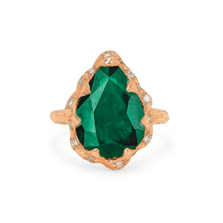 18k Queen Water Drop Zambian Emerald Ring with Sprinkled Diamonds Rose Gold 4  by Logan Hollowell Jewelry