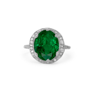 Queen Oval Zambian Emerald Ring with Sprinkled Diamonds White Gold 5  by Logan Hollowell Jewelry
