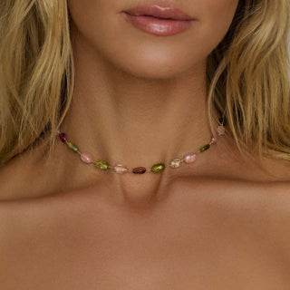 Candy Tourmaline Beaded Necklace Yellow Gold by Logan Hollowell Jewelry