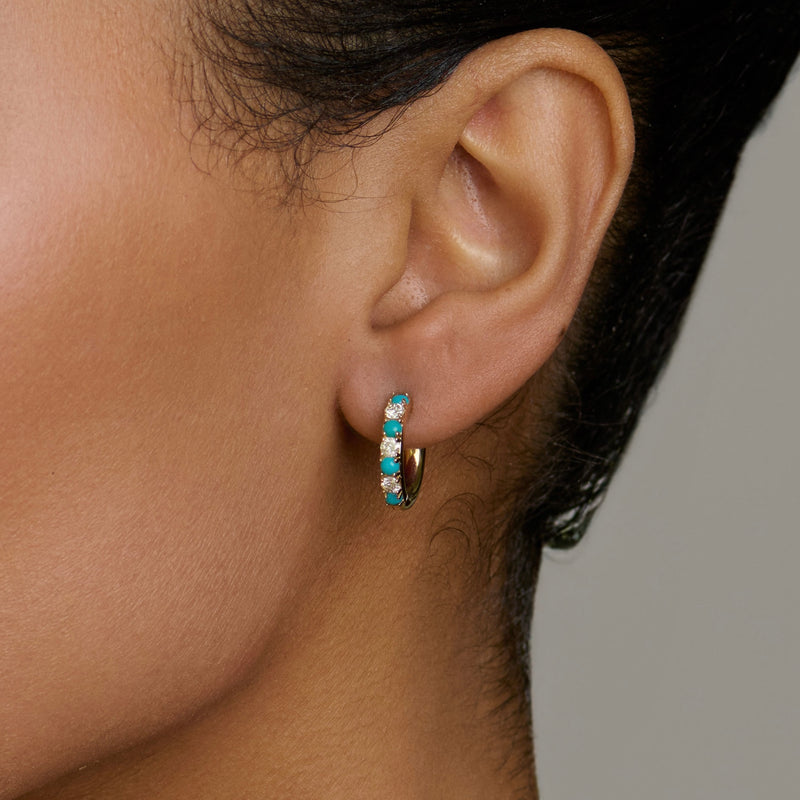 Turquoise & Diamond Hoops by Logan Hollowell Jewelry