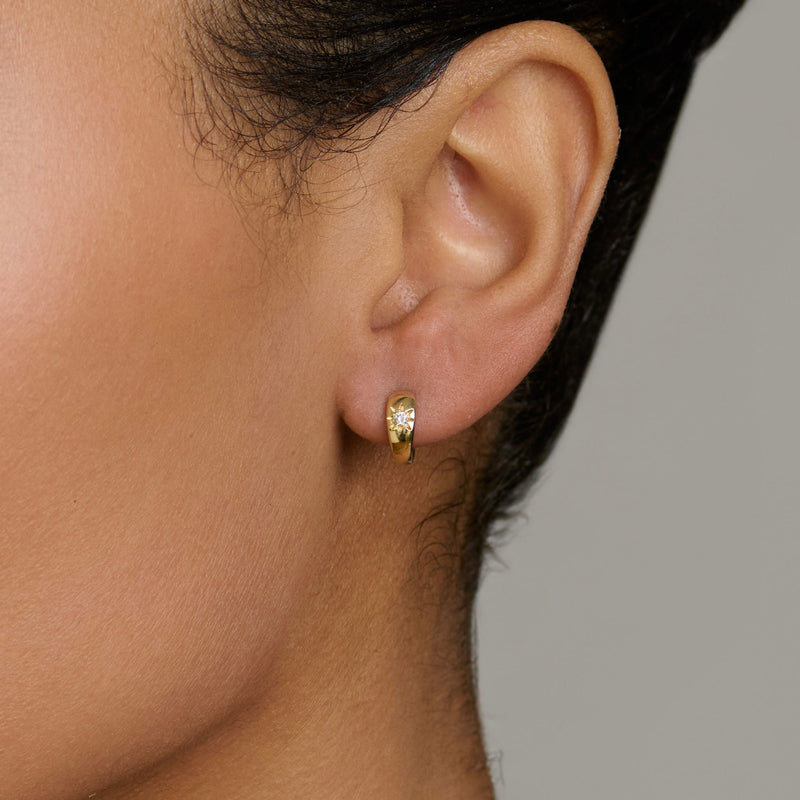 Single Star Set Rounded Diamond Huggies by Logan Hollowell Jewelry