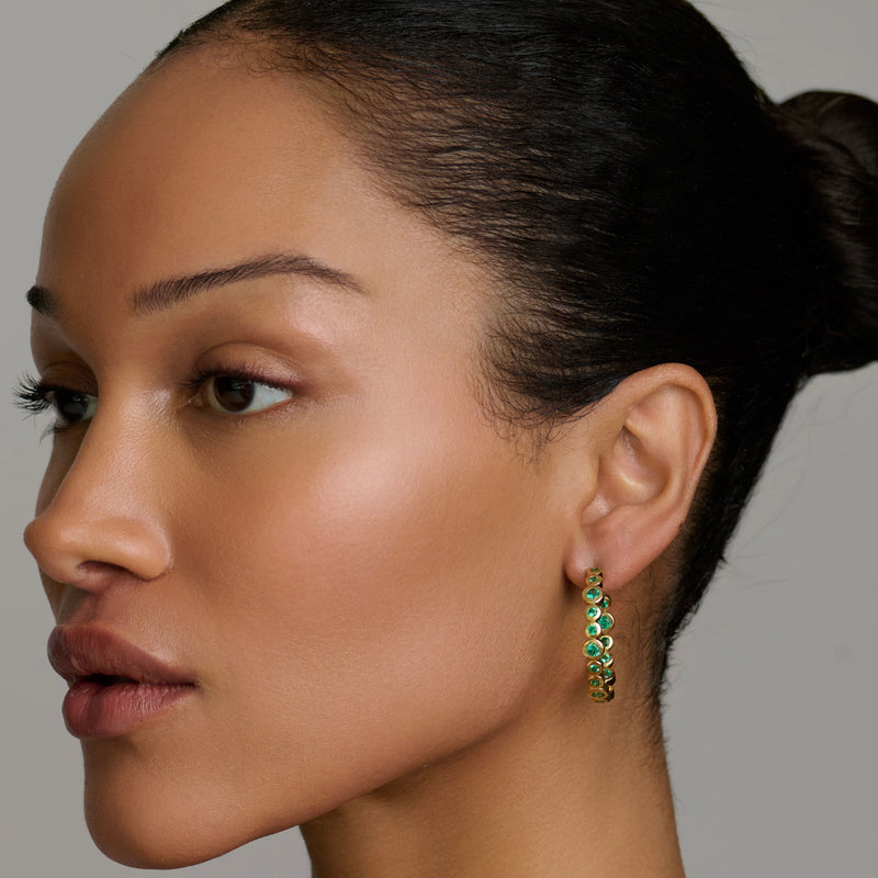 Emerald Bubble Hoops by Logan Hollowell Jewelry