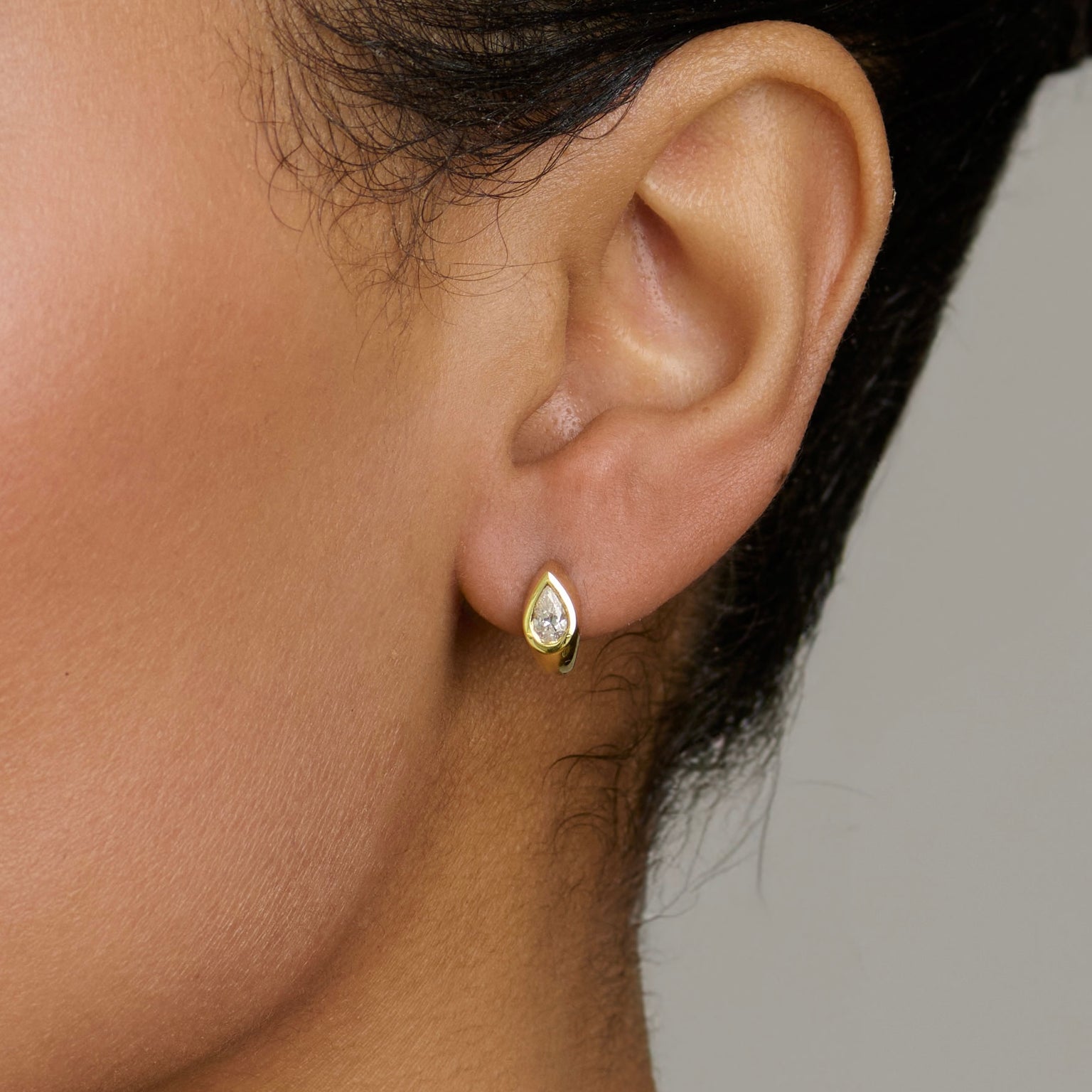 Diamond Reverse Pear Huggies by Logan Hollowell Jewelry