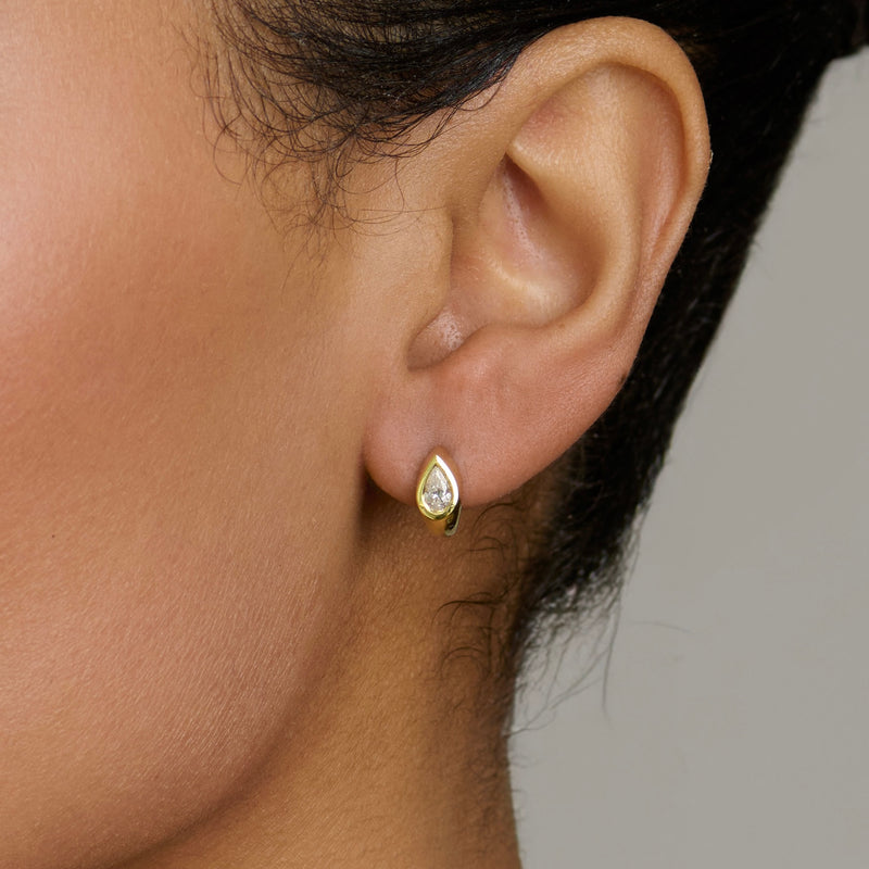 Diamond Reverse Pear Huggies by Logan Hollowell Jewelry