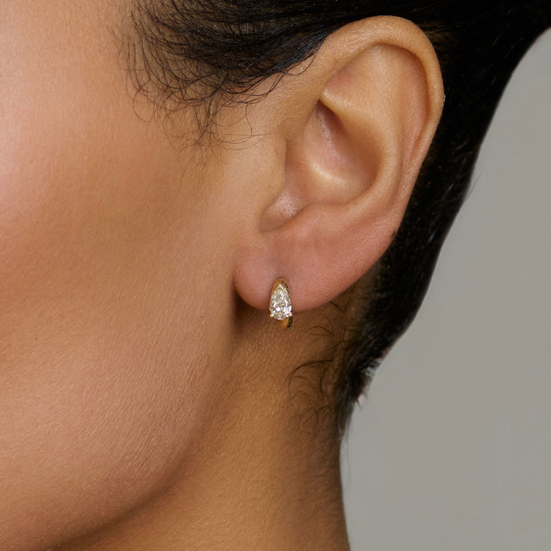 Petite Water Drop Diamond Huggies by Logan Hollowell Jewelry