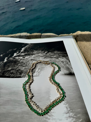 Baby Reverse Water Drop Emerald Tennis Necklace | Ready to Ship by Logan Hollowell Jewelry