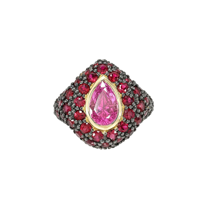 Pink Sapphire and Ruby Pop Rocks Ring Yellow Gold 2.5 by Logan Hollowell Jewelry
