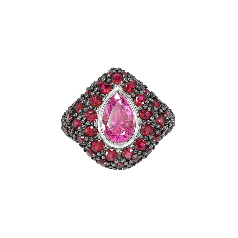 Pink Sapphire and Ruby Pop Rocks Ring White Gold 3 by Logan Hollowell Jewelry