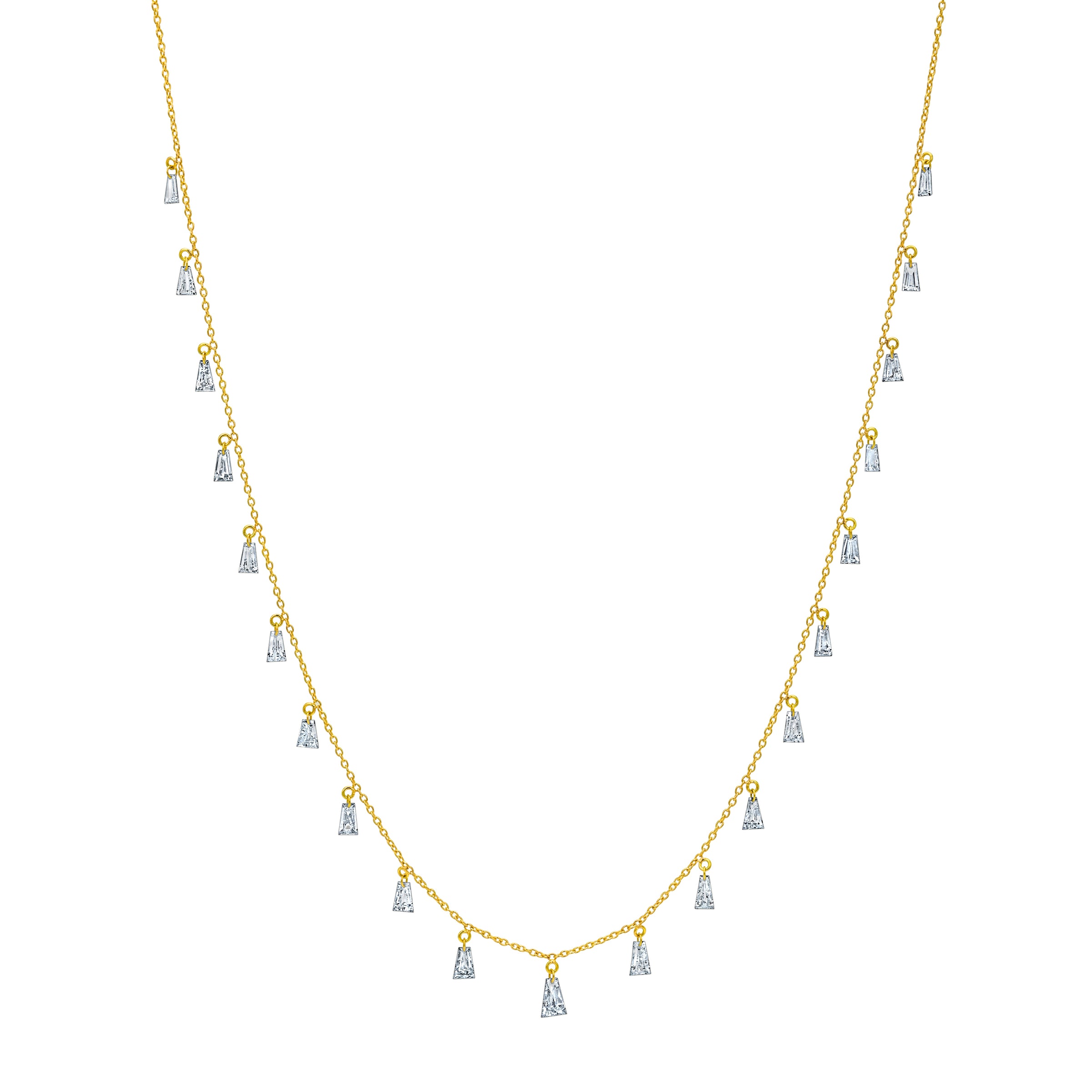 Tapered Baguette Diamond Dangle Necklace Yellow Gold by Logan Hollowell Jewelry