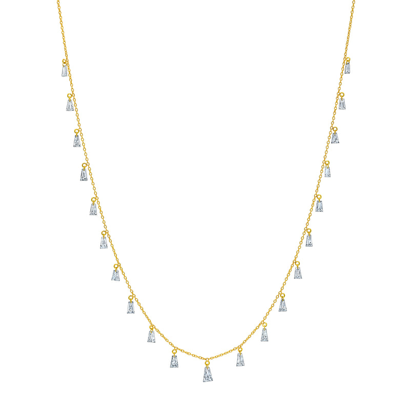 Tapered Baguette Diamond Dangle Necklace Yellow Gold by Logan Hollowell Jewelry