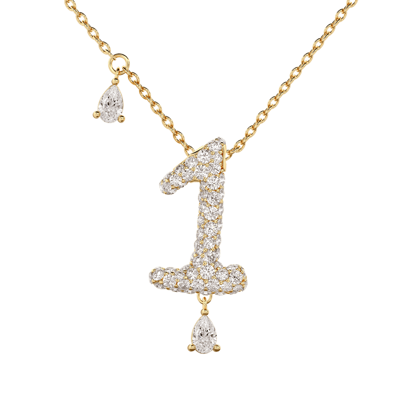 1 Pavé Diamond Numerology Necklace Yellow Gold 20mm by Logan Hollowell Jewelry