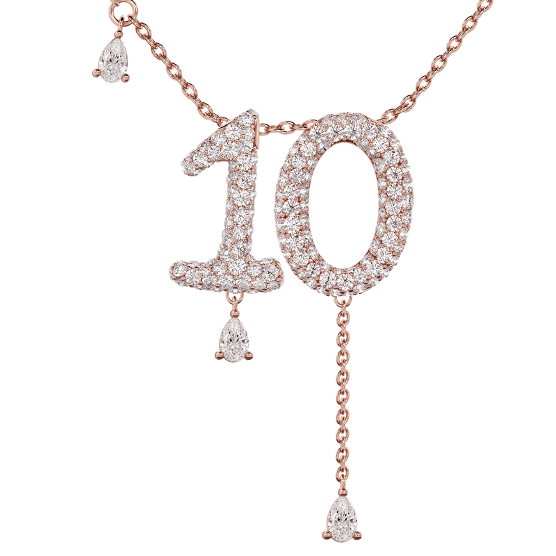 10 Pavé Diamond Numerology Necklace Rose Gold 20mm by Logan Hollowell Jewelry