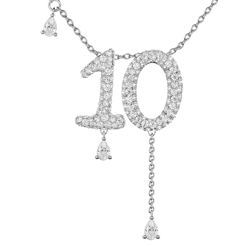 10 Pavé Diamond Numerology Necklace White Gold 20mm by Logan Hollowell Jewelry