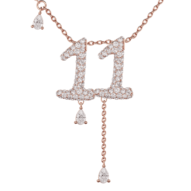 11 Pavé Diamond Numerology Necklace Rose Gold 20mm 16-18" by Logan Hollowell Jewelry
