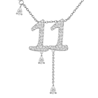 11 Pavé Diamond Numerology Necklace White Gold 20mm by Logan Hollowell Jewelry