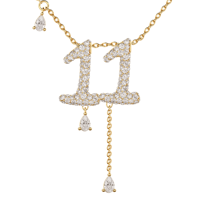 11 Pavé Diamond Numerology Necklace Yellow Gold 20mm 16-18" by Logan Hollowell Jewelry