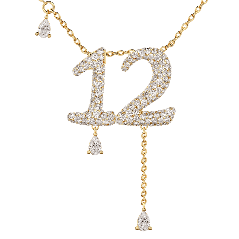 12 Pavé Diamond Numerology Necklace Yellow Gold 20mm by Logan Hollowell Jewelry