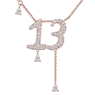 13 Pavé Diamond Numerology Necklace Rose Gold 20mm by Logan Hollowell Jewelry