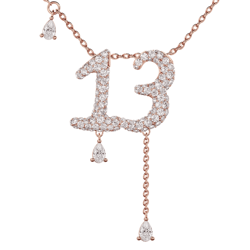 13 Pavé Diamond Numerology Necklace Rose Gold 20mm by Logan Hollowell Jewelry