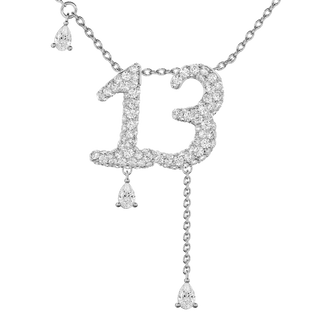 13 Pavé Diamond Numerology Necklace White Gold 20mm by Logan Hollowell Jewelry