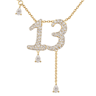 13 Pavé Diamond Numerology Necklace Yellow Gold 20mm by Logan Hollowell Jewelry