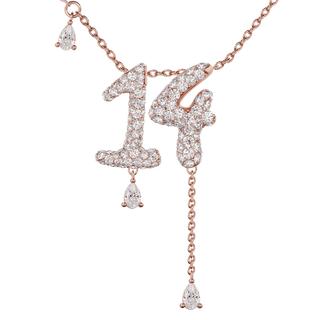 14 Pavé Diamond Numerology Necklace Rose Gold 20mm by Logan Hollowell Jewelry