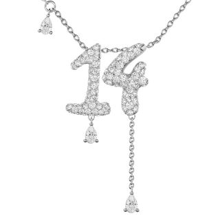 14 Pavé Diamond Numerology Necklace White Gold 20mm by Logan Hollowell Jewelry