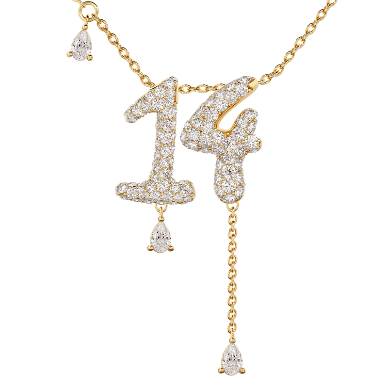 14 Pavé Diamond Numerology Necklace Yellow Gold 20mm by Logan Hollowell Jewelry