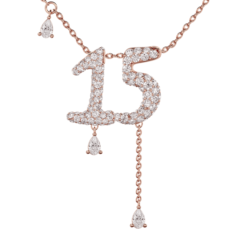 15 Pavé Diamond Numerology Necklace Rose Gold 20mm by Logan Hollowell Jewelry